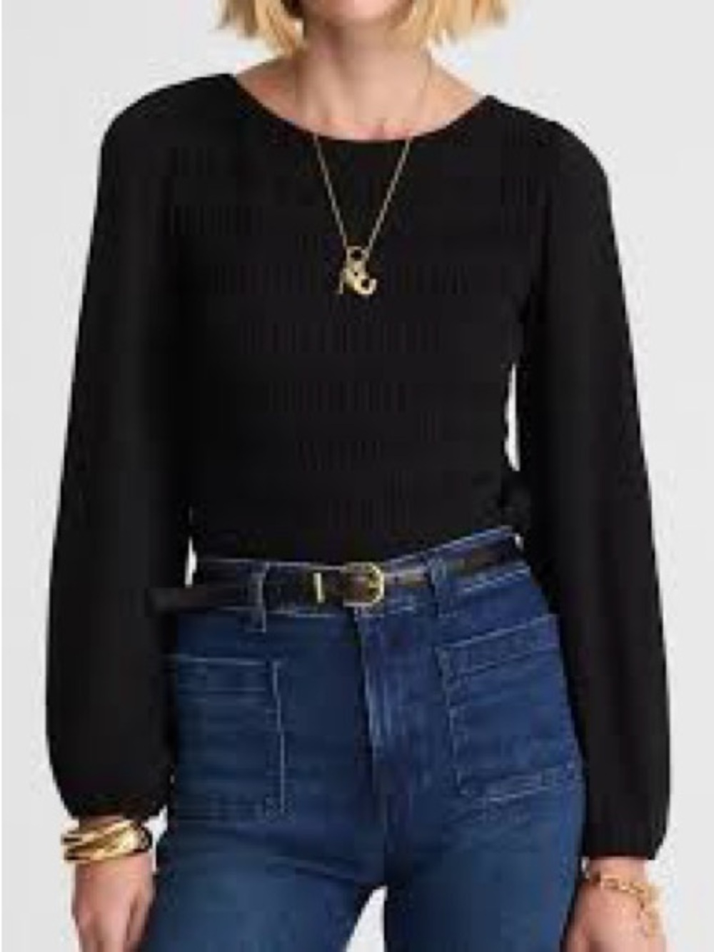 Madewell Black Ribbed Long-Sleeve Knit Top